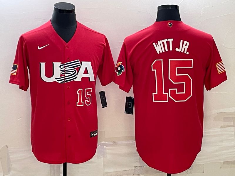 Men 2023 World Cub USA #15 Witt jr Red Nike MLB Jersey2->more jerseys->MLB Jersey